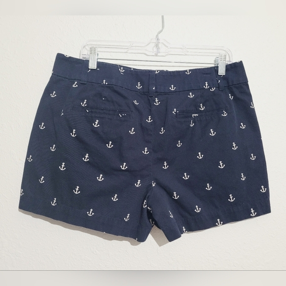 Loft 100% Cotton Navy Blue Anchor Chino Shorts 4" Inseam Woman's Size 10 Beachy - Picture 2 of 10